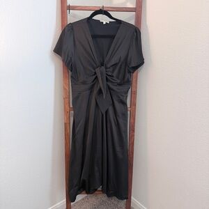 Baltic Born Poppy Black Satin Tie Front Midi Dress Size XL